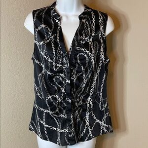 White House Black Market Black and White Chain Blouse